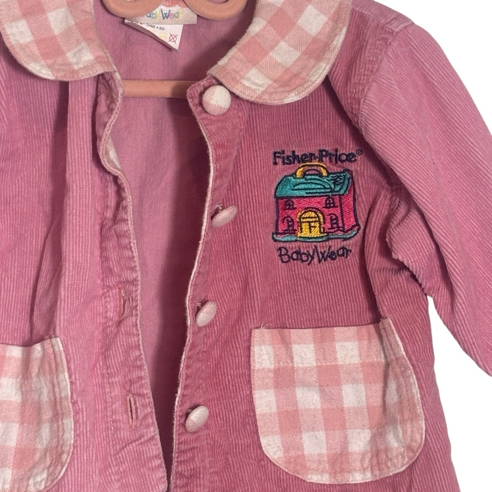 Vintage Fisher-Price Pink Corduroy Baby Coat With Gingham Collar